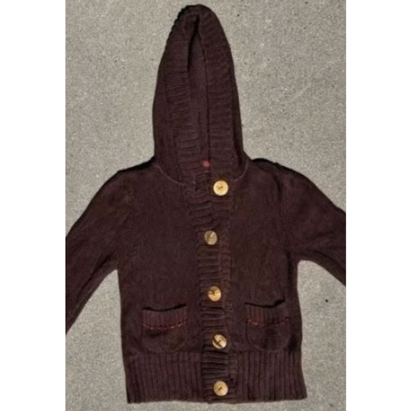 Fossil brown sweater. Has big oversized buttons Hoodie. 2 pockets sz large wool - Picture 6 of 7